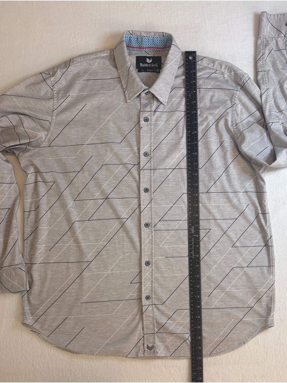 Butter Men's Gray Geometric Stripe Button-Down Shirt